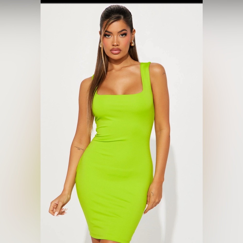 Fashion Nova Alexis Double Lined Mini Dress - Lime